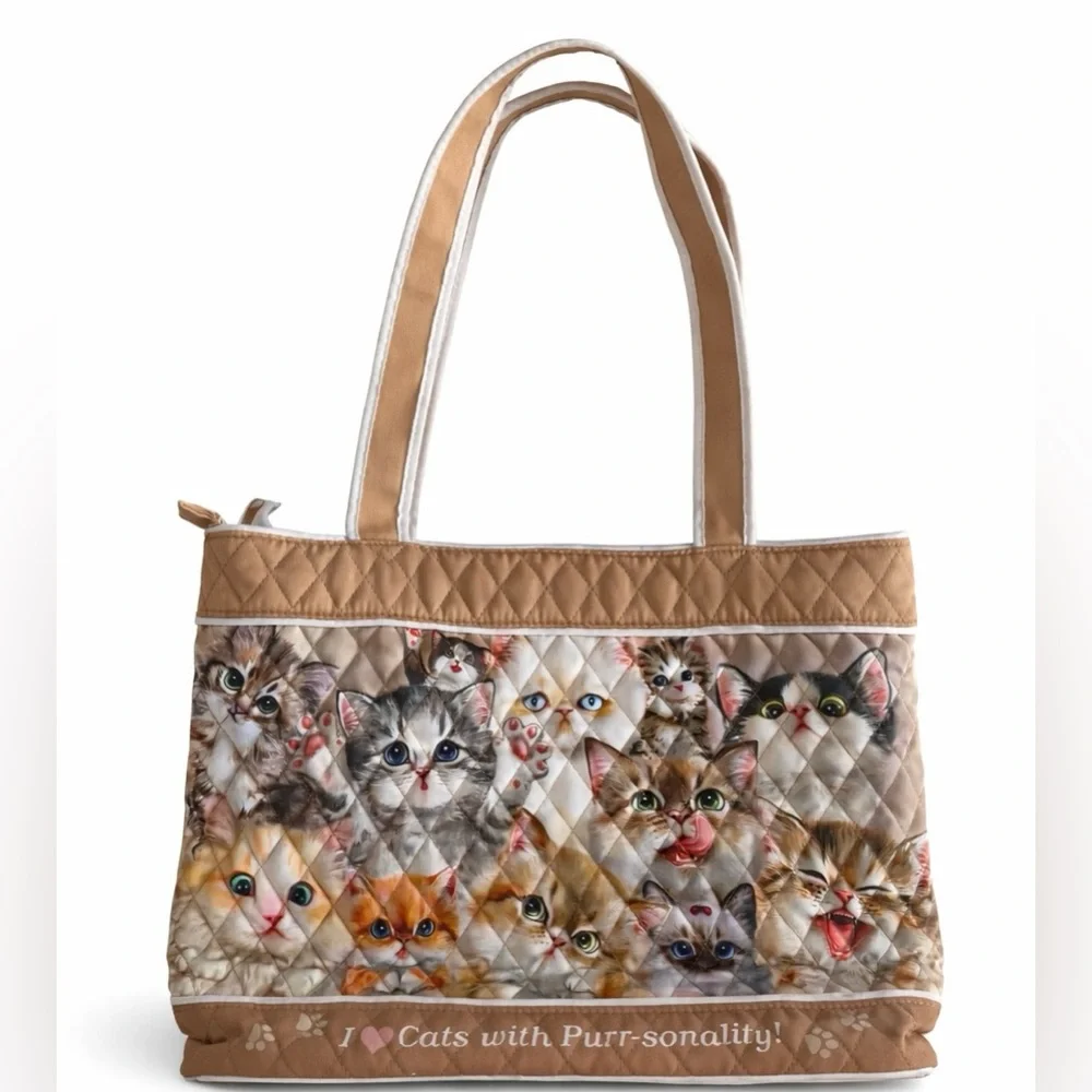 Bradford Exchange Kayomi Harai Cats With Purr-sonality Quilted Tote Handbag